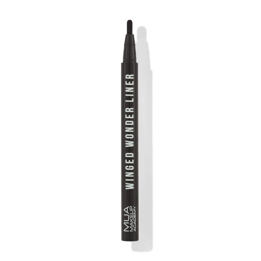 a black eyeliner with white text