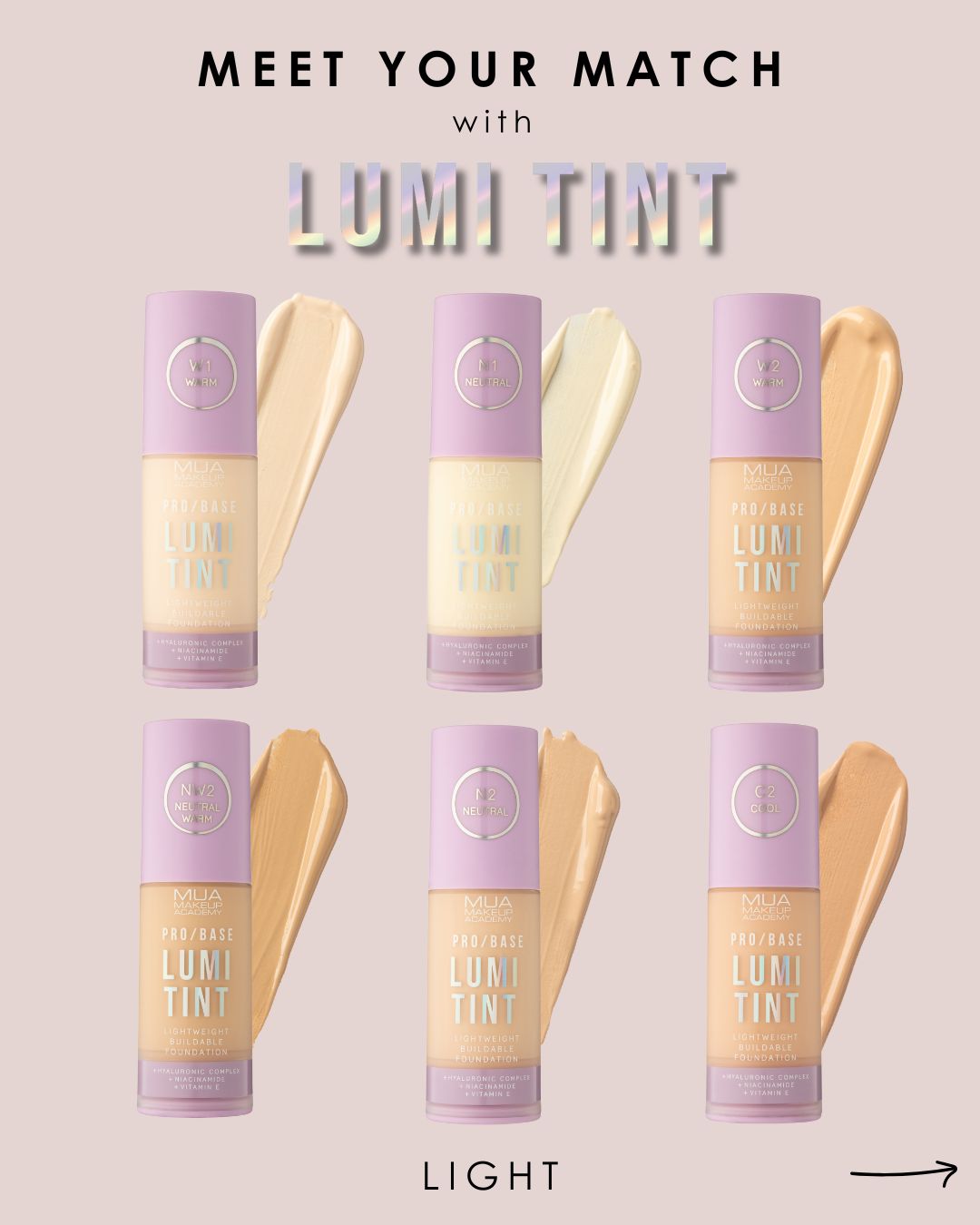 a group of different shades of foundation