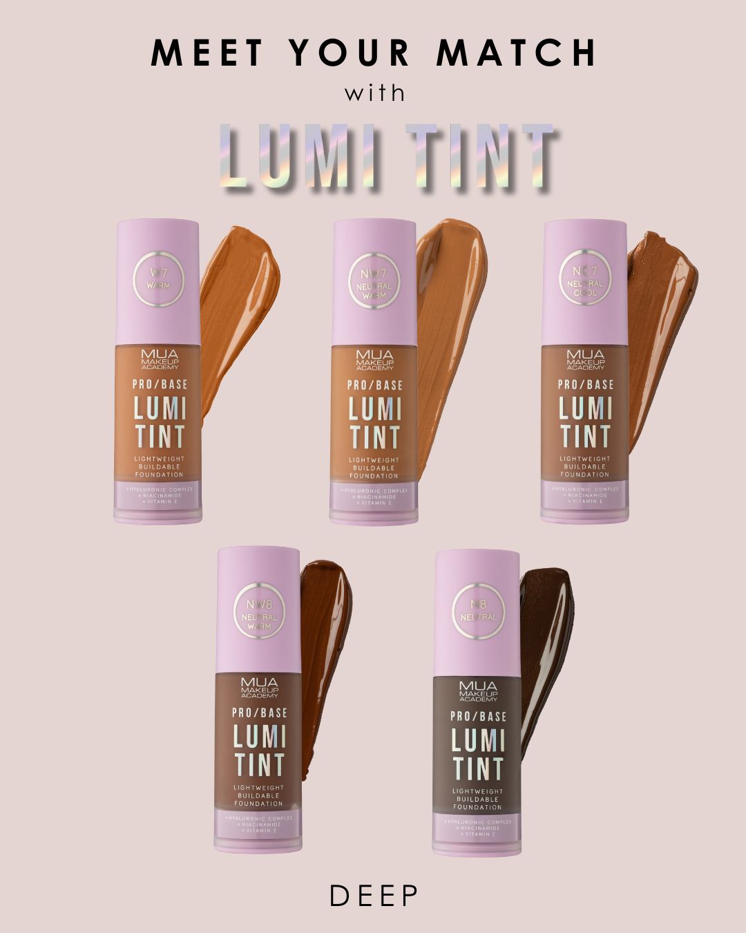 a group of different shades of foundation