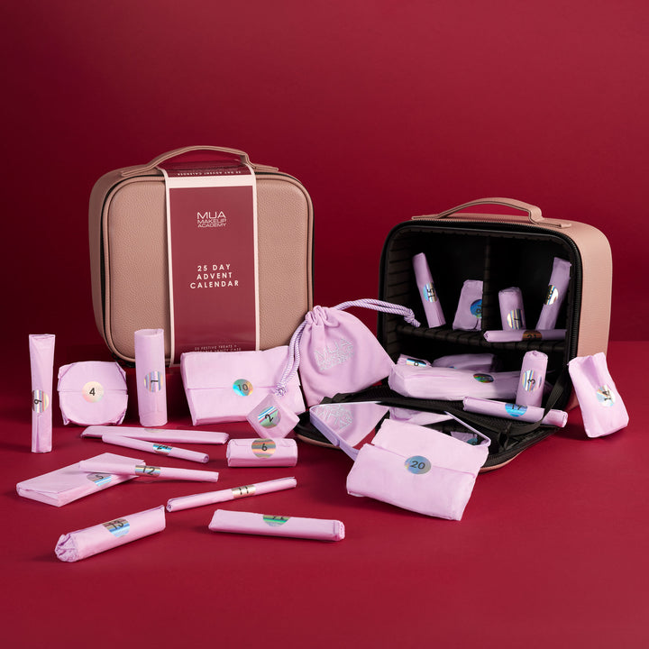 a group of pink objects in a suitcase