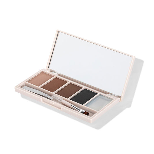 a makeup kit with a mirror and a brush