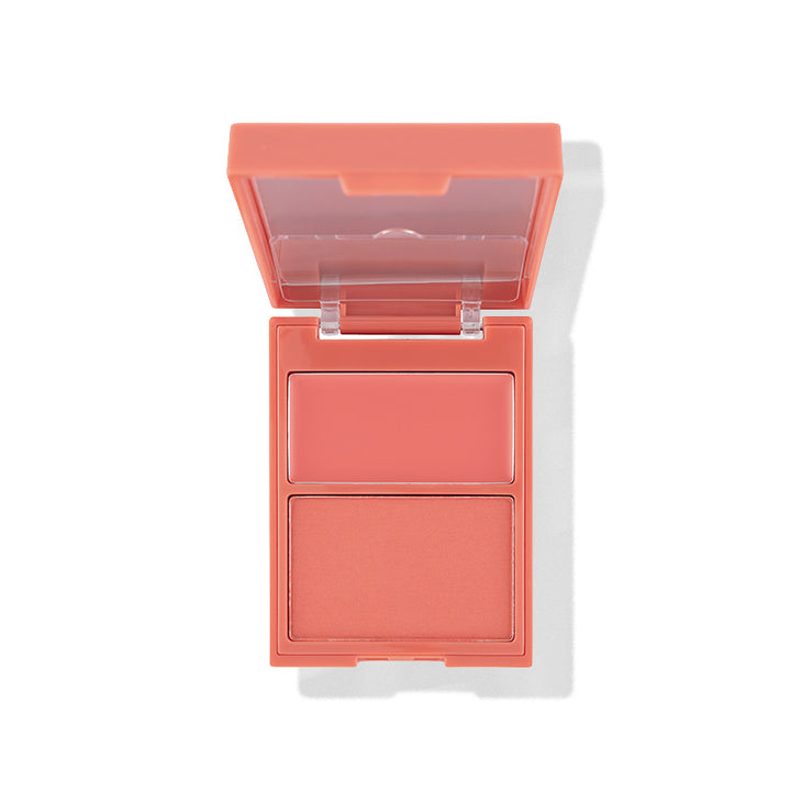 a pink blush in a plastic container