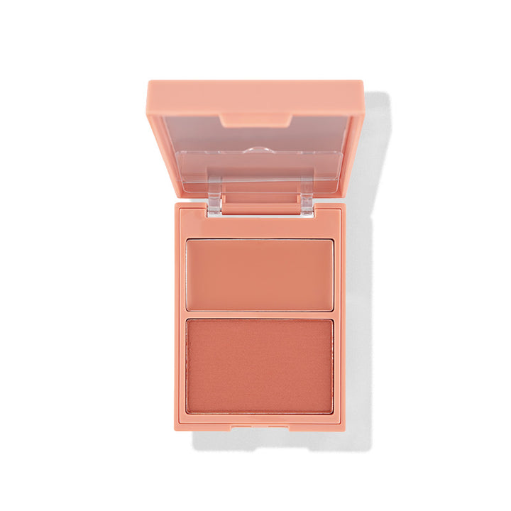a pink blush in a plastic container
