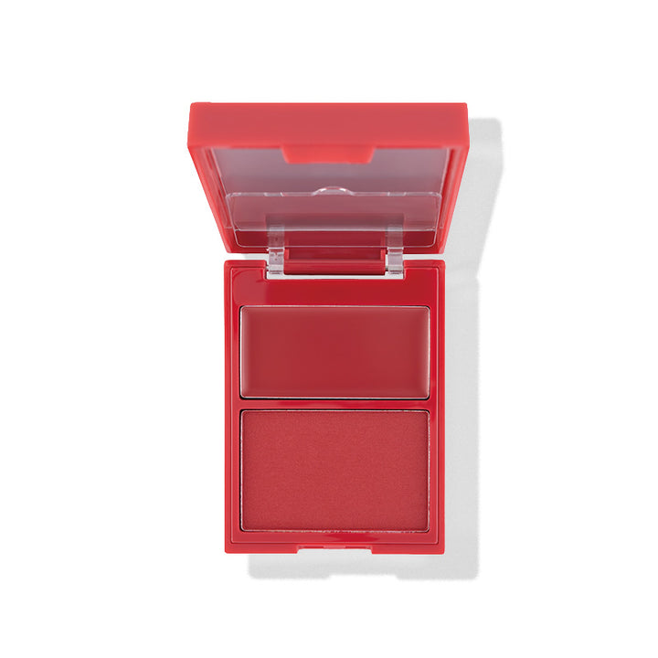 a red eye shadow in a plastic case