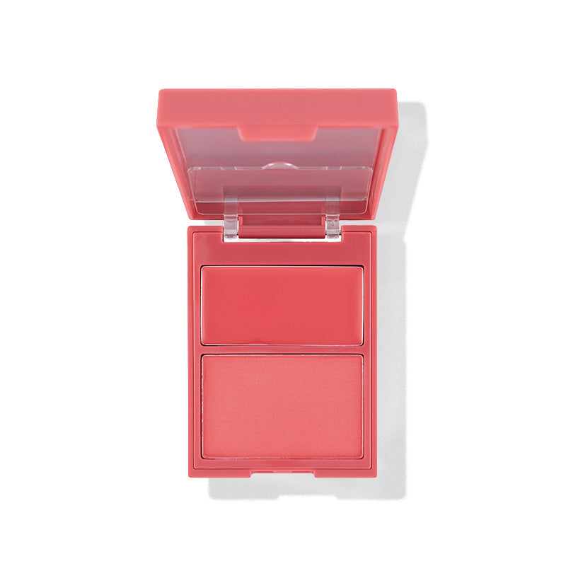 a pink blush in a plastic container