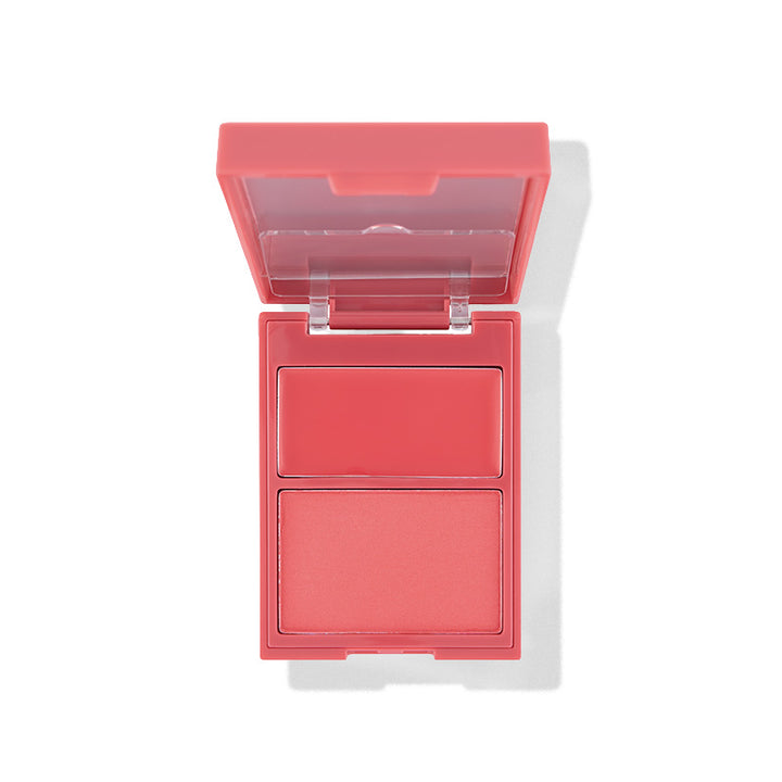a pink blush in a plastic container