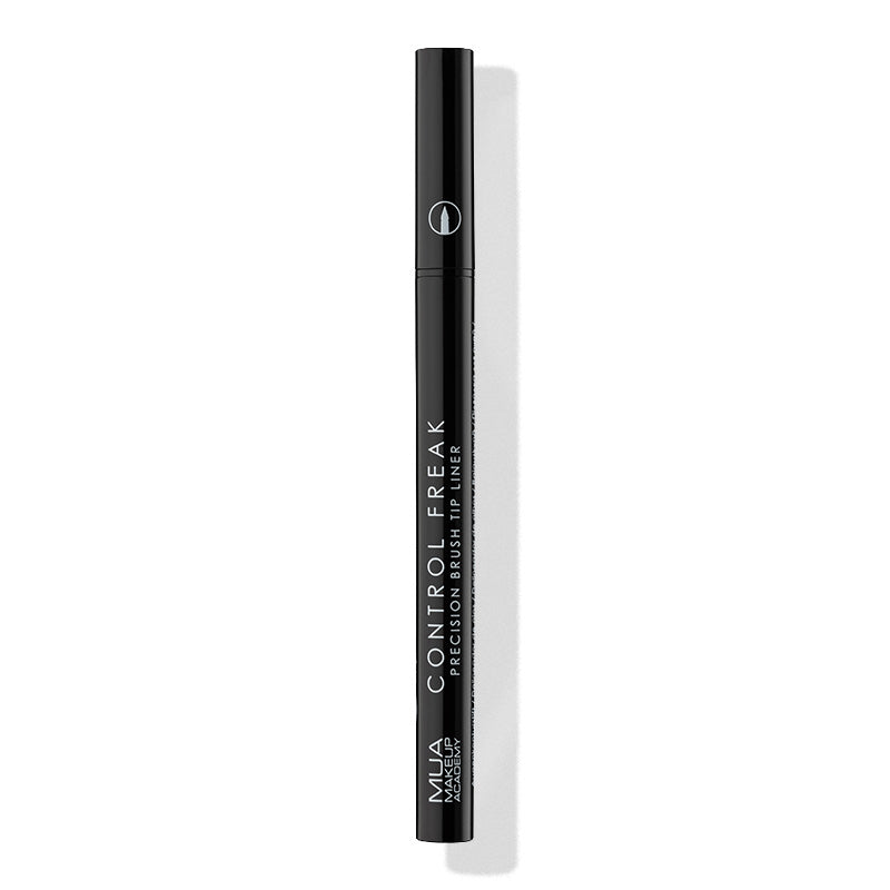 a black eyeliner with white text