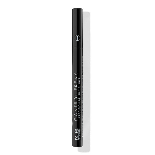 a black eyeliner with white text