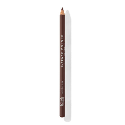 a brown pencil with white text