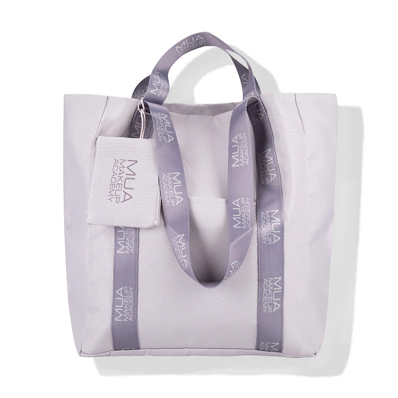 a white bag with a name tag