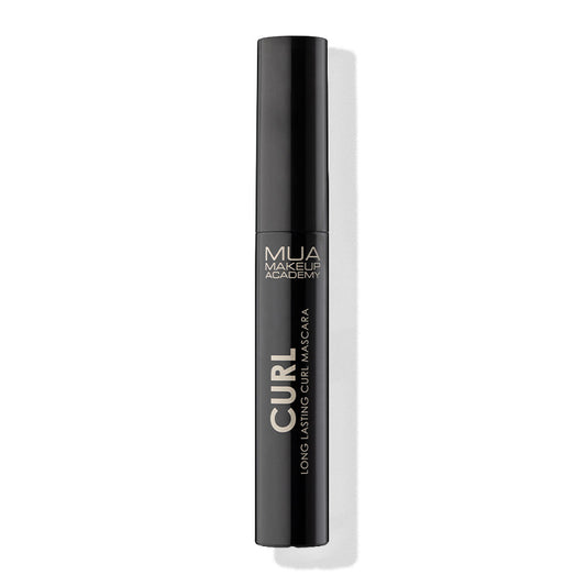 a black mascara tube with gold text