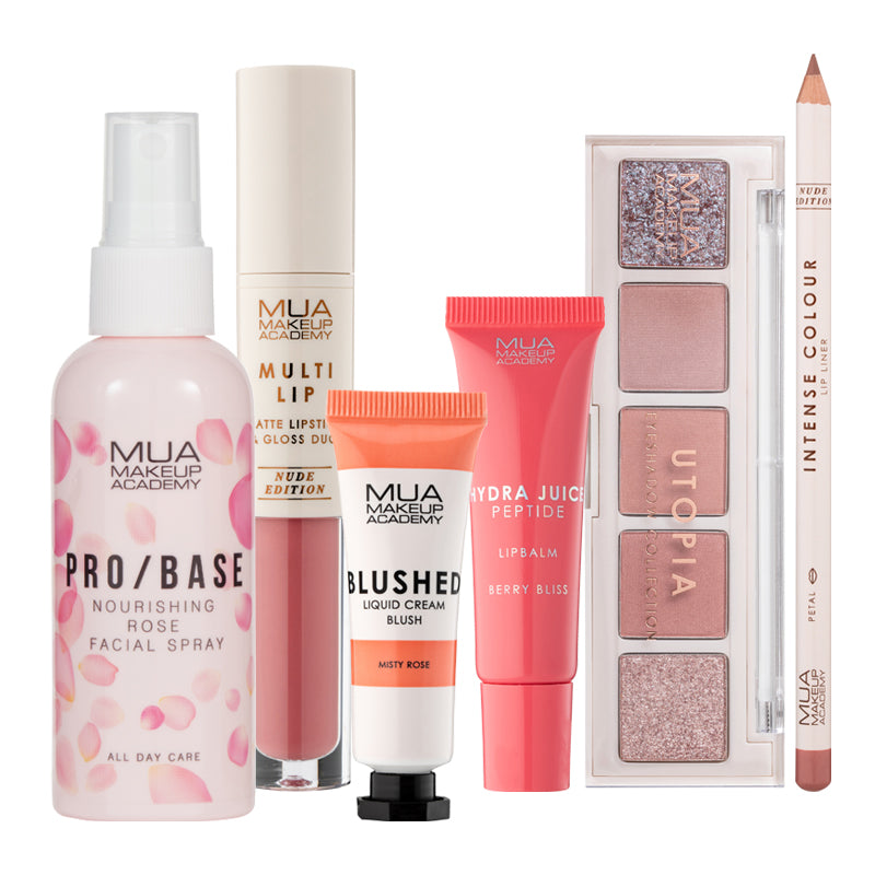 MOTHERS DAY BUNDLE - including liquid cream blusher, intense colour lip liner, lipgloss & lip duo, rose facial mist, 5 shade eyeshadow palette & hydra juice peptide balm