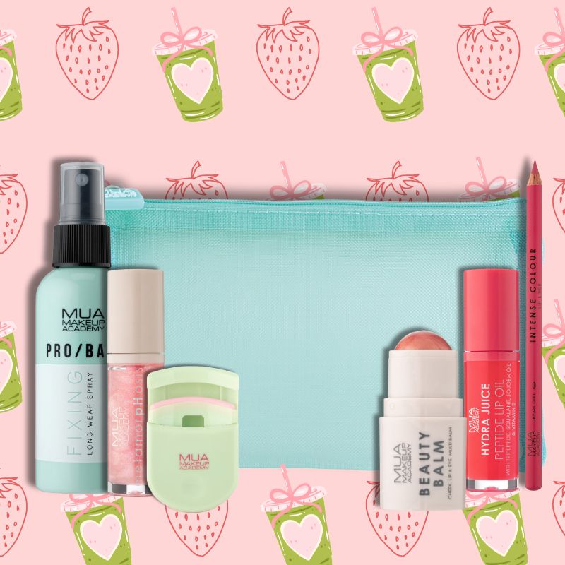 NICE TO MATCHA (STRAWBERRY EDITION) BUNDLE - Including Berry Blush Beauty Balm, Berry Bliss Lip Oil, Dream Girl Lip Liner, Birthday Cake Lip Oil & brand new Strawberry Matcha Eyelash Curler - MUA Makeup Academy