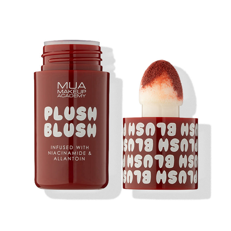 a red container with a white cap and a red object with white text