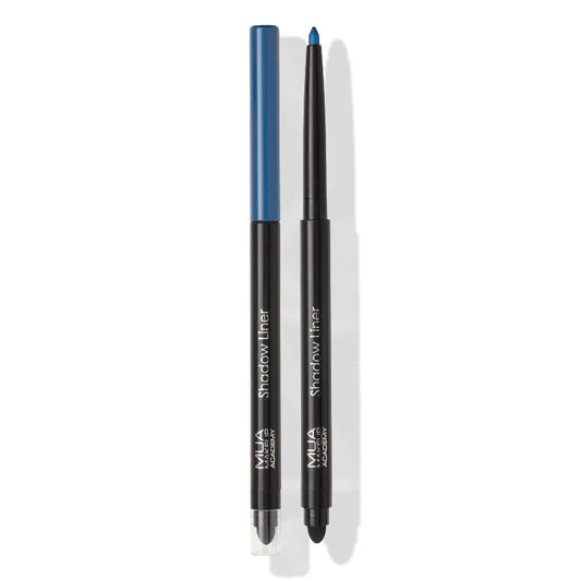 a close up of a blue eyeliner