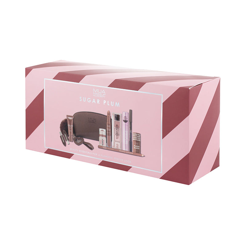 a pink box with a picture of a shelf of cosmetics
