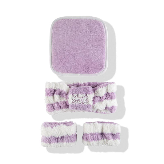 a purple and white towel