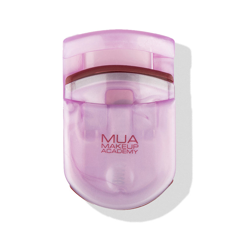 a pink plastic container with a red logo