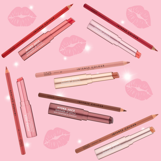 a group of lipsticks and lip liners