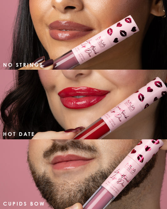 a collage of a woman holding a tube of lipstick