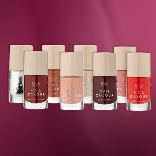 a group of bottles of nail polish