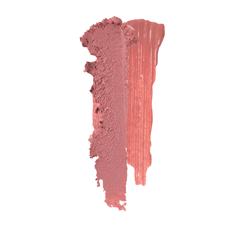 a smudged pink and brown lipstick